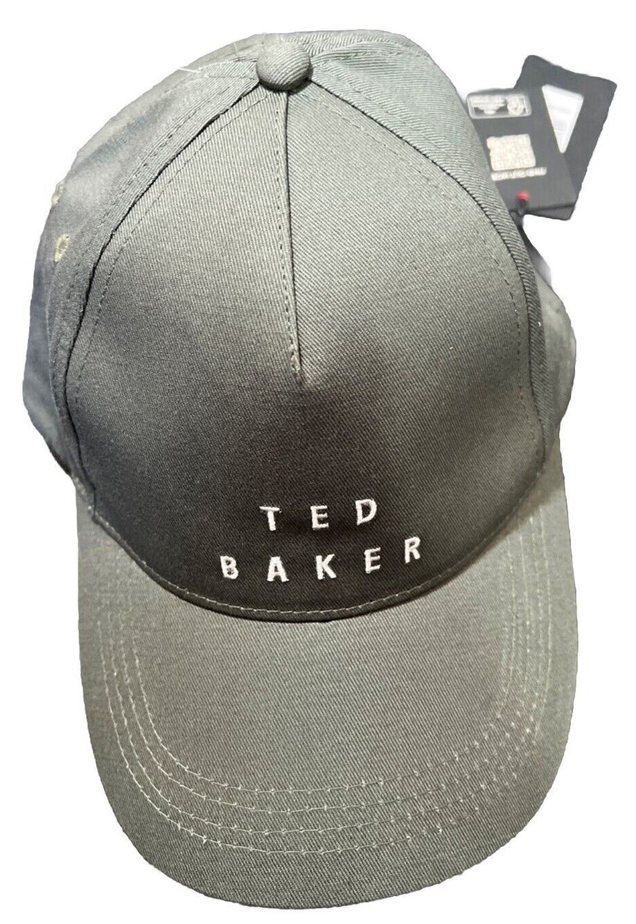 Ted Baker London Baseball Cap Khaki Green Cotton Hat Adult S/M Leather Strap NEW
